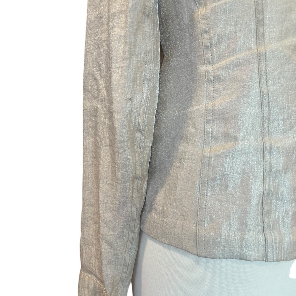 Chico’s Foiled Linen Gold Shimmer Lightweight Jacket Blazer Zip Closure Small - Picture 5 of 12